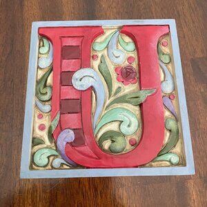 Jim Shore Heartwood Creek 2008 Initial Monogram Letter U Wall Hanging 4.5" Resin